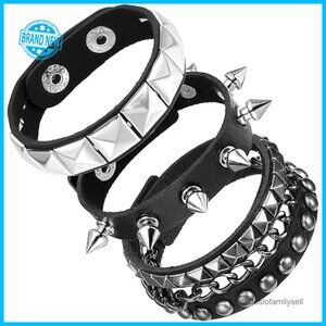 Studded Leather Bracelet Set Punk Gothic Emo Y2K Adjustable Cuff Wristbands